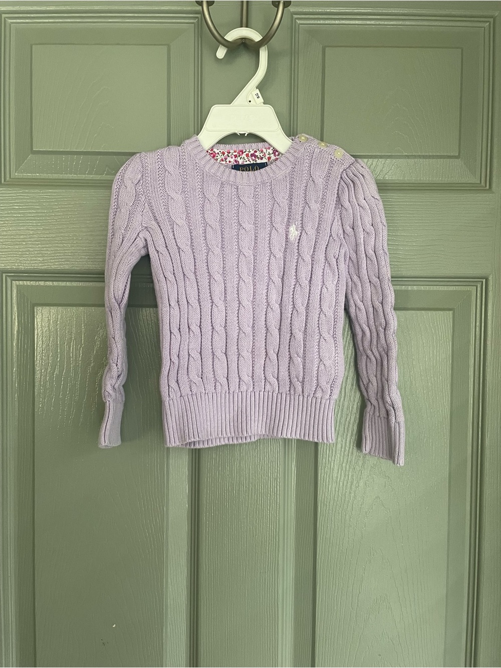 Polo by Ralph Lauren Lilac Cable-Knit Crew Sweater with Shoulder Buttons